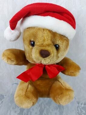 Sasco Kelloggs Teddy Bear Christmas Brown Santa Hat Promo Plush Stuffed VTG